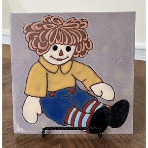 Vtg Judy Sutcliffe Hand Painted Ceramic Tile Raggedy Andy Made In Italy OOAK